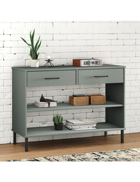 Mobile Consolle Gambe Metallo Grigio Legno Massello Pino OSLO