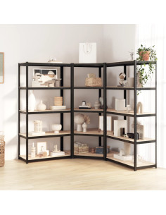 Scaffali Resistenti 5 Ripiani 3pz Grigio Acciaio e Multistrato