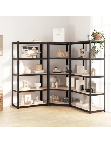 Scaffali Resistenti 5 Ripiani 3pz Grigio Acciaio e Multistrato