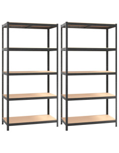 Scaffali Resistenti 5 Ripiani 2pz Grigio Acciaio e Multistrato 2