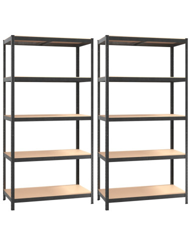 Scaffali Resistenti 5 Ripiani 2pz Grigio Acciaio e Multistrato