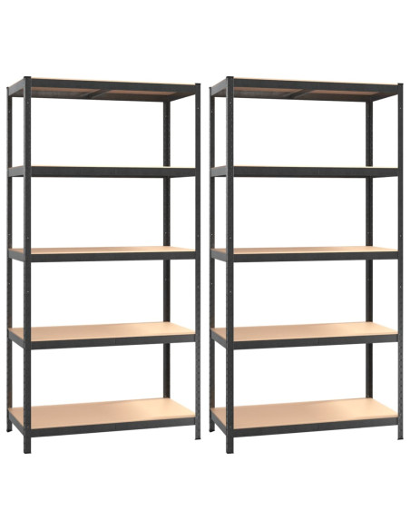 Scaffali Resistenti 5 Ripiani 2pz Grigio Acciaio e Multistrato