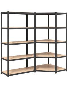Scaffali Resistenti 5 Ripiani 2pz Grigio Acciaio e Multistrato 2