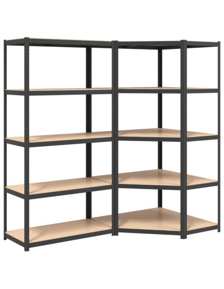 Scaffali Resistenti 5 Ripiani 2pz Grigio Acciaio e Multistrato