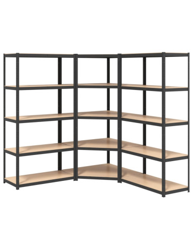 Scaffali Resistenti 5 Ripiani 3pz Grigio Acciaio e Multistrato