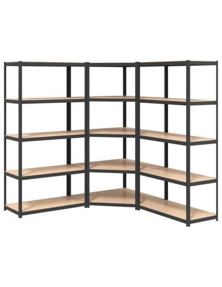 Scaffali Resistenti 5 Ripiani 3pz Grigio Acciaio e Multistrato