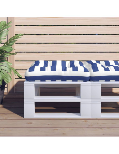 Cuscino per Pallet Strisce Bianche e Blu 60x60x12 cm in Tessuto