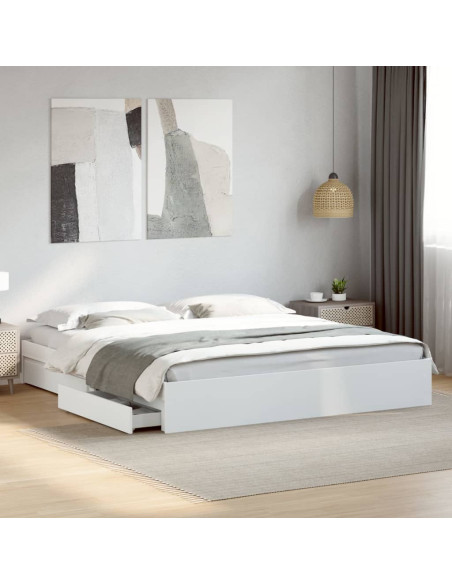 Giroletto con Cassetti Bianco 200x200 cm in Legno Multistrato