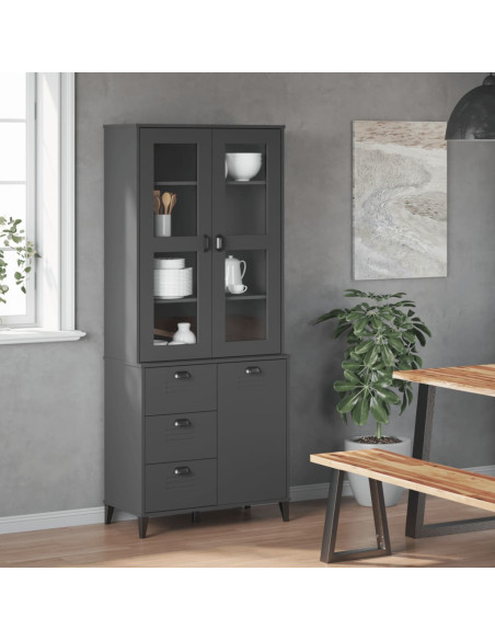 Credenza VIKEN Grigio Antracite 80x40x190cm Legno Massello Pino