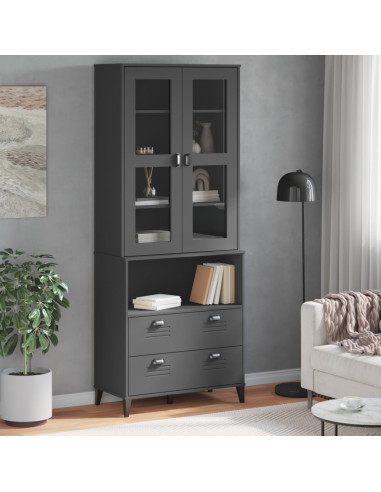 Credenza VIKEN Grigio Antracite 80x40x200cm Legno Massello Pino