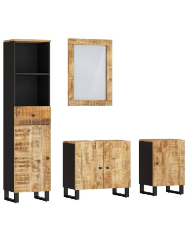 Set Mobili da Bagno 4 pz in Legno Massello di Mango