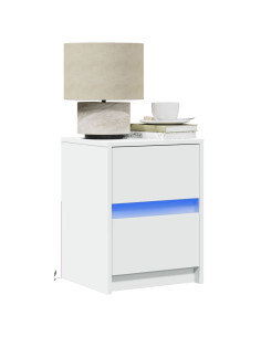 Comodino con Luci LED Bianco in Legno Multistrato
