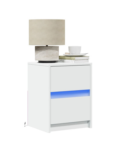 Comodino con Luci LED Bianco in Legno Multistrato