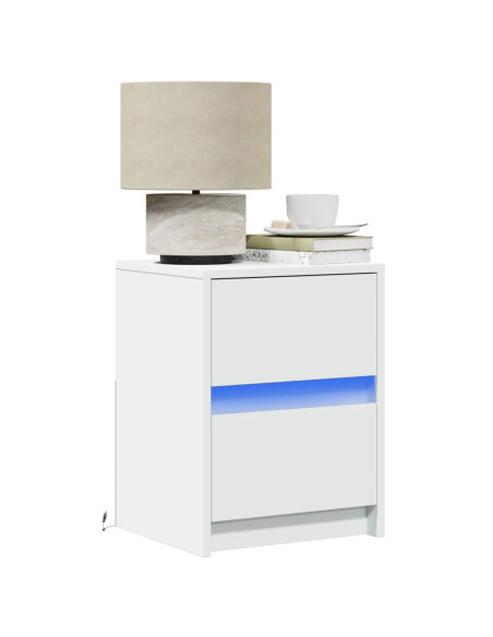 Comodino con Luci LED Bianco in Legno Multistrato