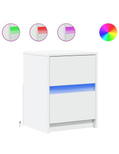 Comodino con Luci LED Bianco in Legno Multistrato 2