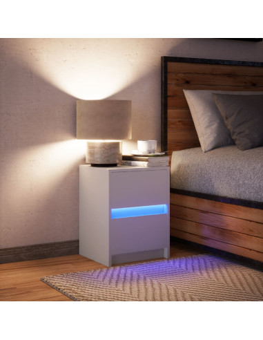 Comodino con Luci LED Bianco in Legno Multistrato