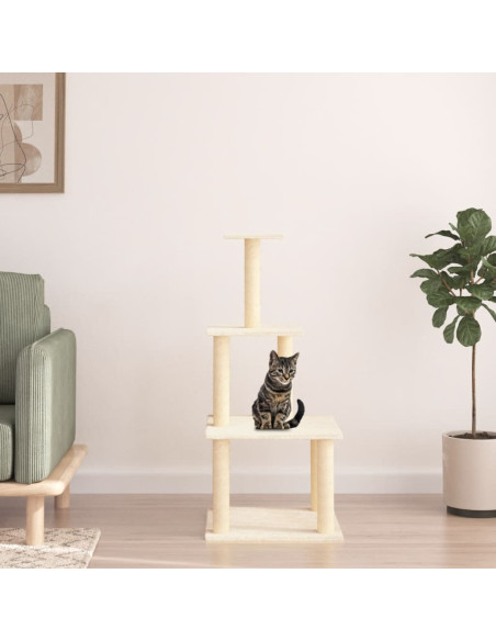 Albero per Gatti con Tiragraffi in Sisal Crema 111 cm