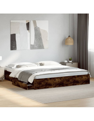 Giroletto con Cassetti Rovere Fumo 200x200 cm Legno Multistrato