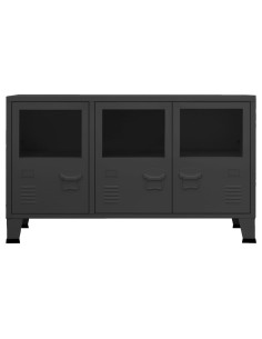 Credenza Nera Industriale 105x35x62 cm in Metallo e Vetro 2