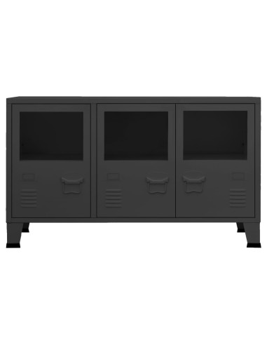 Credenza Nera Industriale 105x35x62 cm in Metallo e Vetro