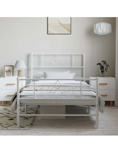 Giroletto con Testiera e Pediera Metallo Bianco 100x200 cm