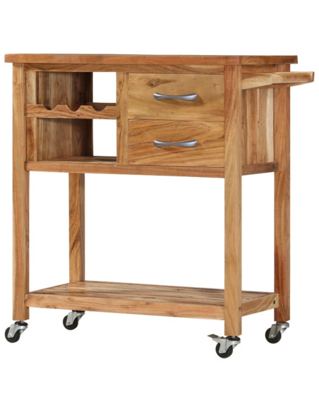 Carrello da Cucina 80x45x91 cm in Legno Massello di Acacia