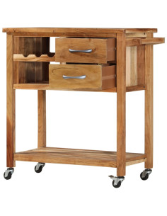 Carrello da Cucina 80x45x91 cm in Legno Massello di Acacia 2