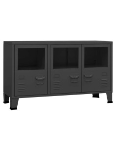 Credenza Antracite Industriale 105x35x62 cm in Metallo e Vetro