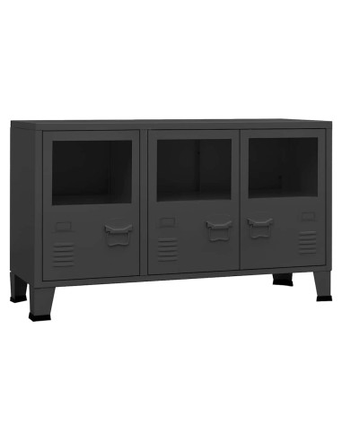 Credenza Antracite Industriale 105x35x62 cm in Metallo e Vetro