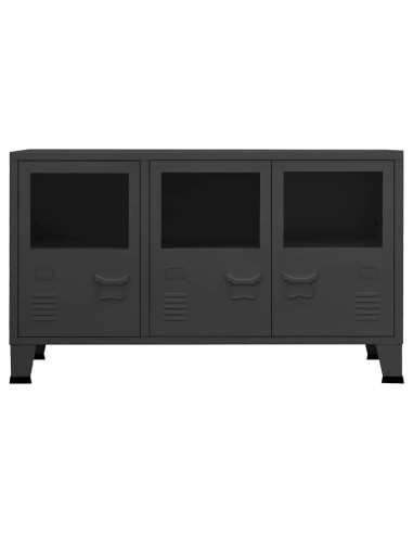 Credenza Antracite Industriale 105x35x62 cm in Metallo e Vetro