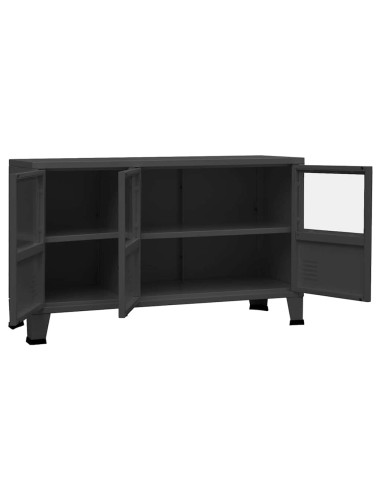 Credenza Antracite Industriale 105x35x62 cm in Metallo e Vetro