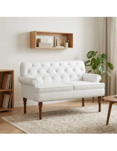 Loveseat con bottoni imbottiti Bianco 120 x 65 x 77 cm