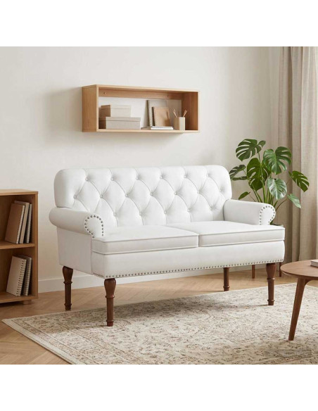 Loveseat con bottoni imbottiti Bianco 120 x 65 x 77 cm