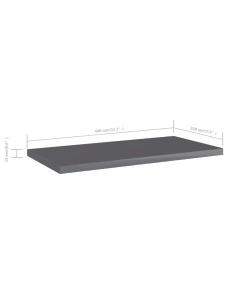 Ripiani per Libreria 8pz Grigio Lucido 40x20x1,5cm Multistrato