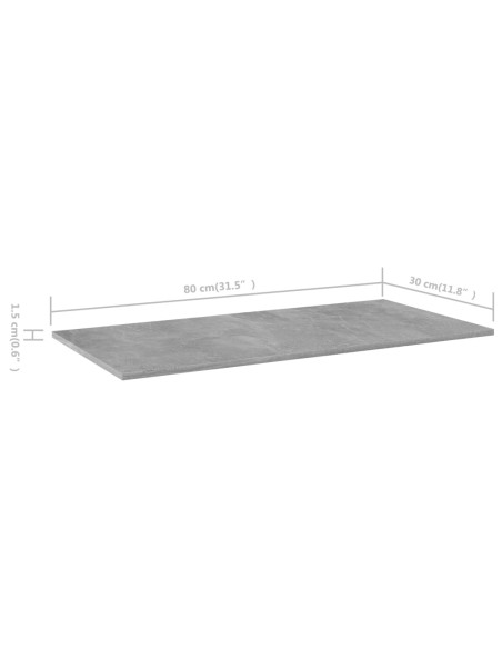 Ripiani per Libreria 8pz Grigio Cemento 80x30x1,5cm Multistrato