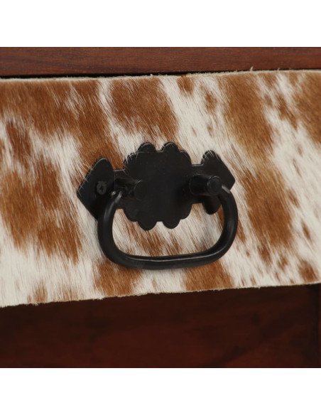 Scrivania Legno Massello di Sheesham e Vera Pelle 117x50x76 cm