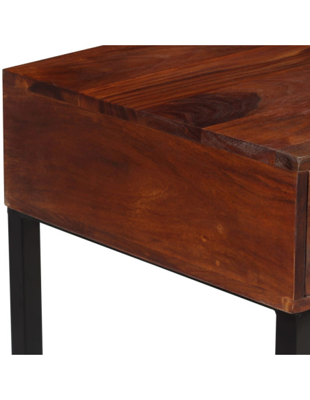 Scrivania Legno Massello di Sheesham e Vera Pelle 117x50x76 cm