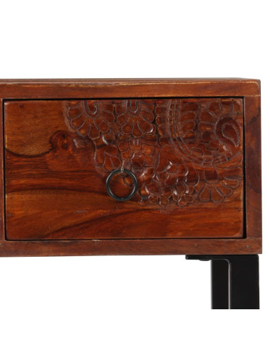 Scrivania Legno Massello di Sheesham e Vera Pelle 117x50x76 cm