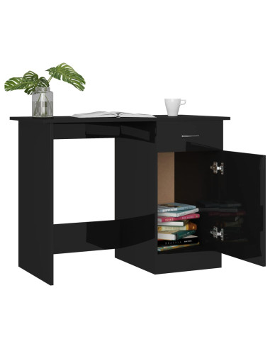Scrivania Nero Lucido 100x50x76 cm in Legno Multistrato