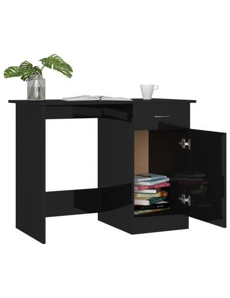 Scrivania Nero Lucido 100x50x76 cm in Legno Multistrato
