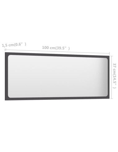 Specchio da Bagno Grigio 100x1,5x37 cm in Legno Multistrato