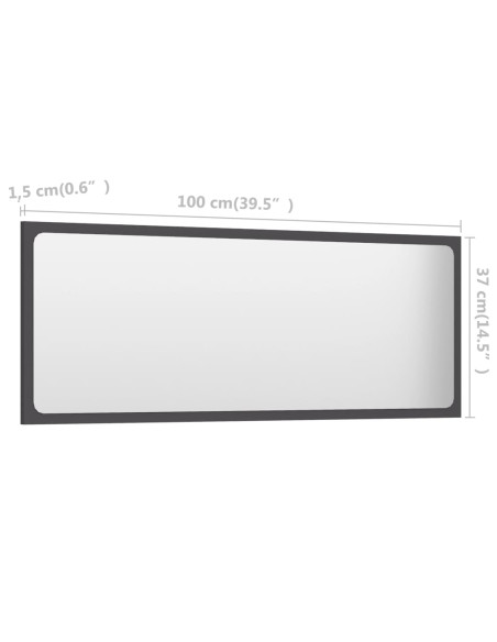 Specchio da Bagno Grigio 100x1,5x37 cm in Legno Multistrato