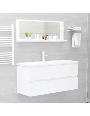 Specchio da Bagno Bianco 100x10,5x37 cm in Legno Multistrato