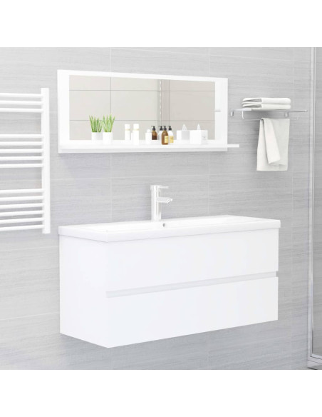 Specchio da Bagno Bianco 100x10,5x37 cm in Legno Multistrato