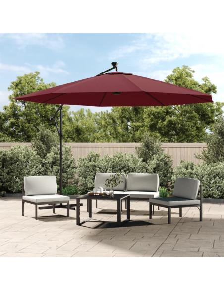 Ombrellone a Sbalzo con LED Rosso Bordò 350 cm