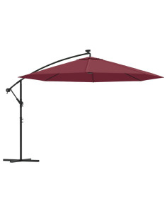 Ombrellone a Sbalzo con LED Rosso Bordò 350 cm 2