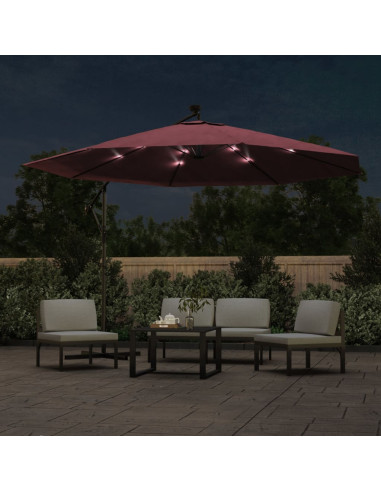 Ombrellone a Sbalzo con LED Rosso Bordò 350 cm