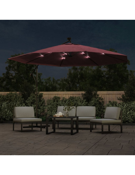 Ombrellone a Sbalzo con LED Rosso Bordò 350 cm