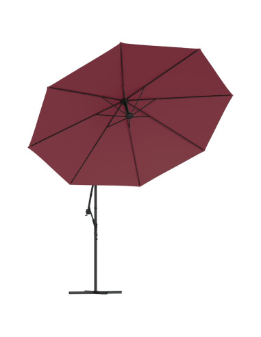 Ombrellone a Sbalzo con LED Rosso Bordò 350 cm