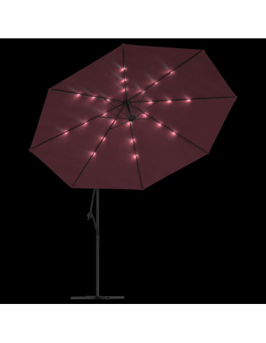Ombrellone a Sbalzo con LED Rosso Bordò 350 cm